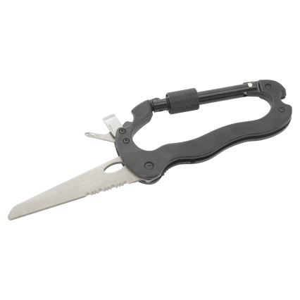 Mosquetón multifuncional de aluminio con seguro, negro