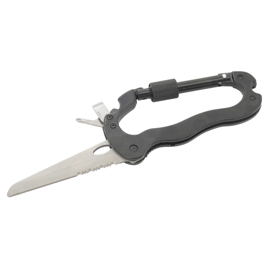 Mosquetón multifuncional de aluminio con seguro, negro