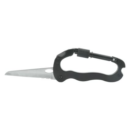 Mosquetón multifuncional de aluminio con seguro, negro