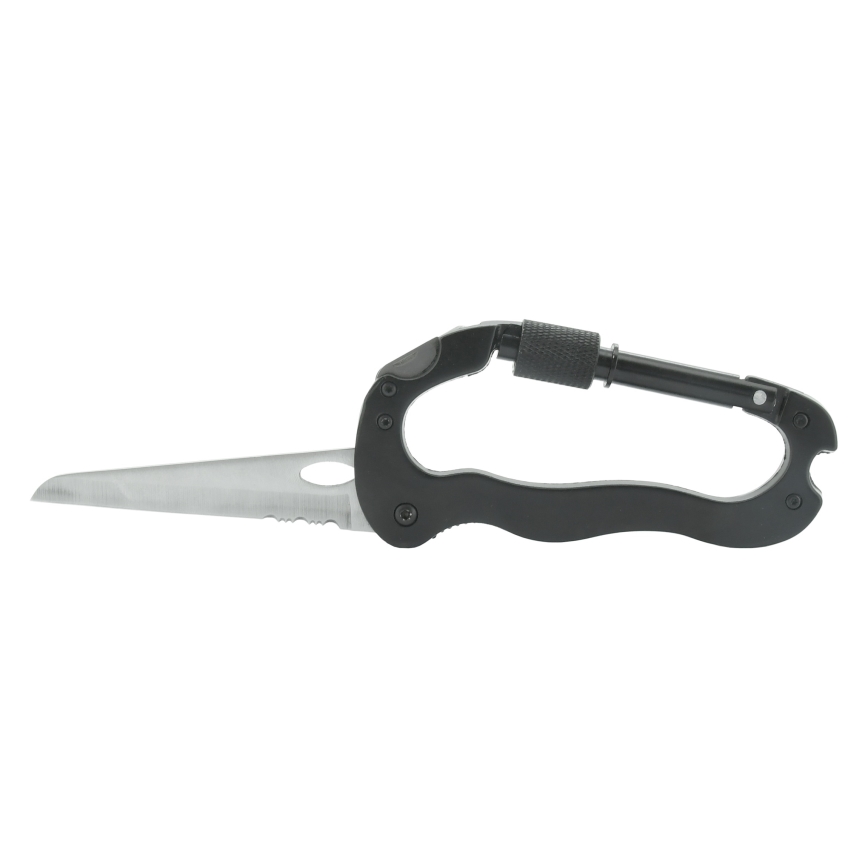 Mosquetón multifuncional de aluminio con seguro, negro