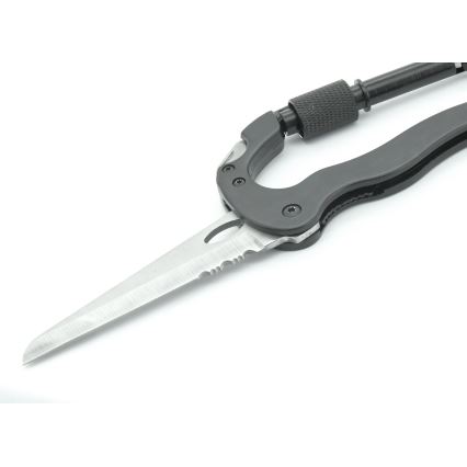 Mosquetón multifuncional de aluminio con seguro, negro
