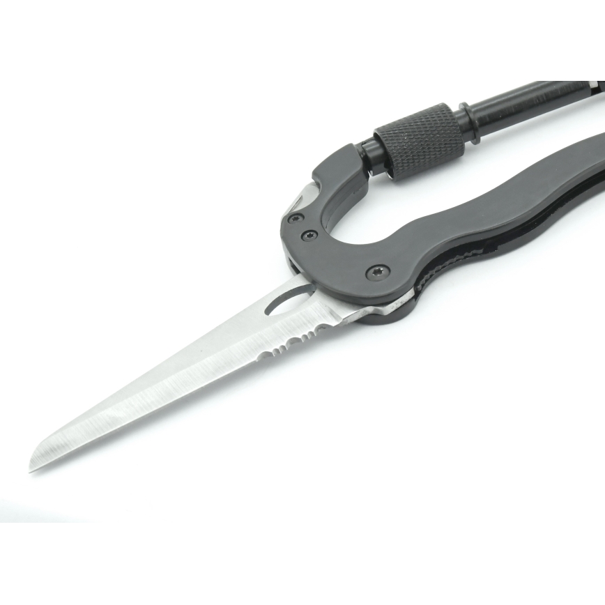 Mosquetón multifuncional de aluminio con seguro, negro