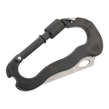 Mosquetón multifuncional de aluminio con seguro, negro