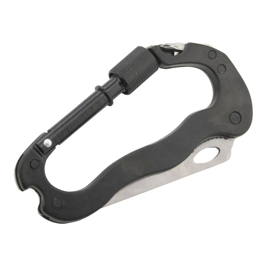 Mosquetón multifuncional de aluminio con seguro, negro