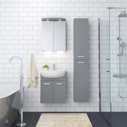 Mueble de baño con lavabo ASTRID + armario con espejo con LED 4xLED/4,3W/230V IP44 gris