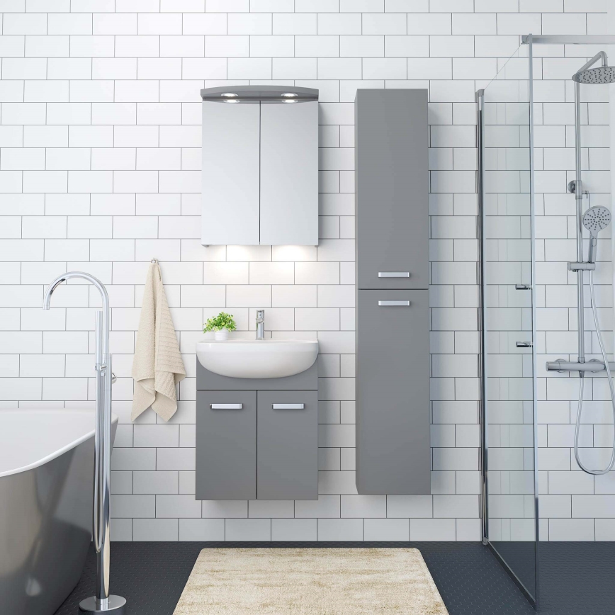 Mueble de baño con lavabo ASTRID + armario con espejo con LED 4xLED/4,3W/230V IP44 gris