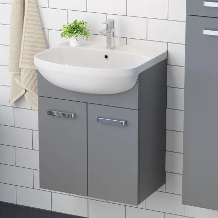 Mueble de baño con lavabo ASTRID + armario con espejo con LED 4xLED/4,3W/230V IP44 gris