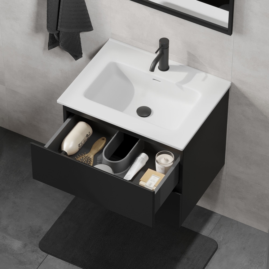 Mueble de baño con lavabo CONOR 61 cm, negro/blanco