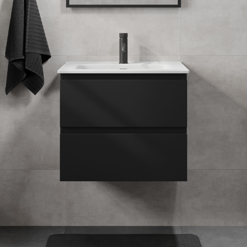 Mueble de baño con lavabo CONOR 61 cm, negro/blanco