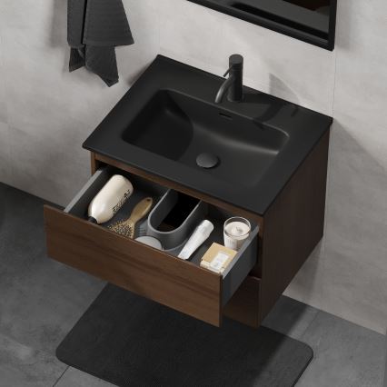 Mueble de baño con lavabo CONOR 61 cm nogal/negro