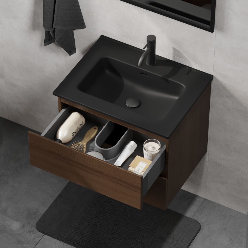 Mueble de baño con lavabo CONOR 61 cm nogal/negro
