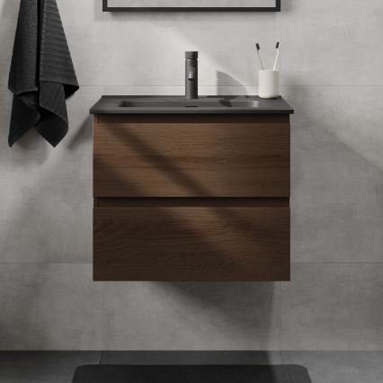Mueble de baño con lavabo CONOR 61 cm nogal/negro