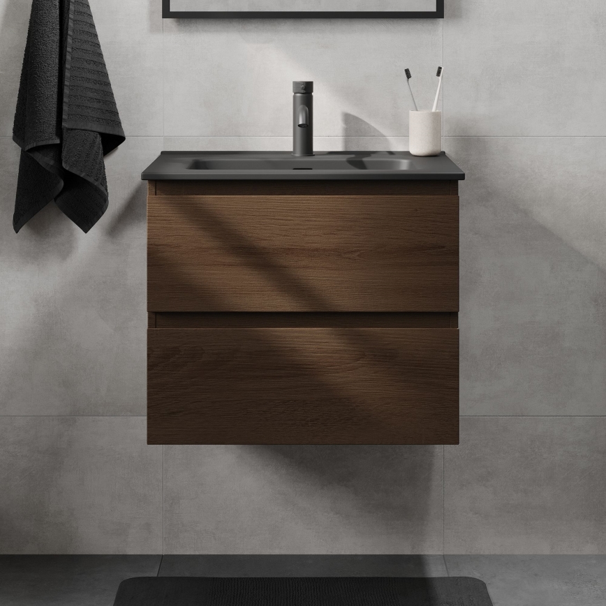 Mueble de baño con lavabo CONOR 61 cm nogal/negro