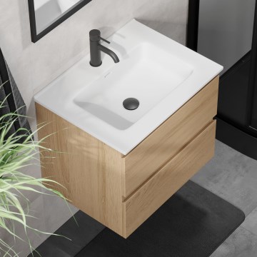 Mueble de baño con lavabo CONOR 61 cm roble/blanco