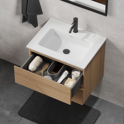 Mueble de baño con lavabo CONOR 61 cm roble/blanco