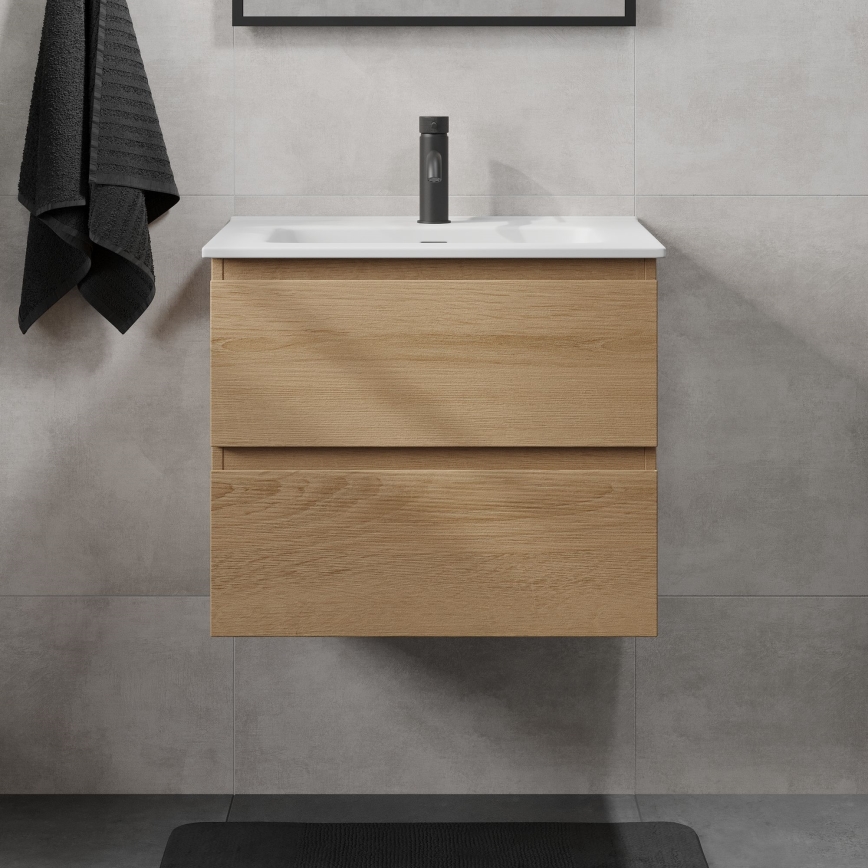 Mueble de baño con lavabo CONOR 61 cm roble/blanco