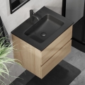 Mueble de baño con lavabo CONOR 61 cm roble/negro