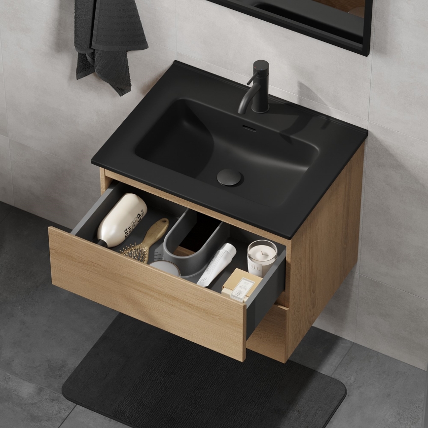 Mueble de baño con lavabo CONOR 61 cm roble/negro