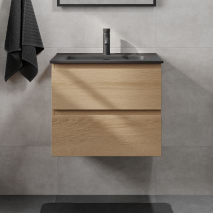 Mueble de baño con lavabo CONOR 61 cm roble/negro