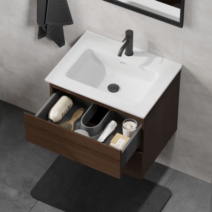 Mueble de baño con lavabo CONOR de 61 cm, nogal/blanco