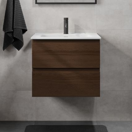 Mueble de baño con lavabo CONOR de 61 cm, nogal/blanco