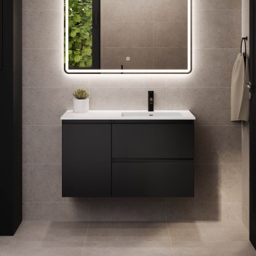 Mueble de baño con lavabo HELSINKI 95 cm, lado derecho/negro