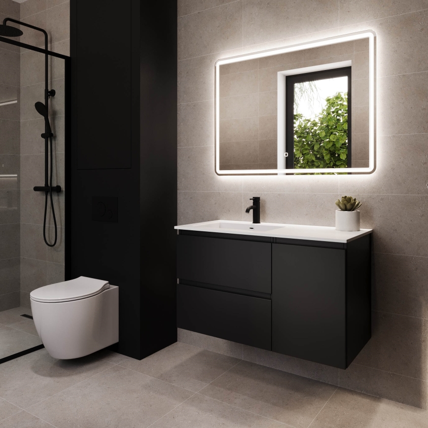 Mueble de baño con lavabo HELSINKI 95 cm, lado izquierdo / negro