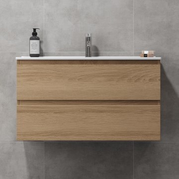 Mueble de baño con lavabo HENRY 91 cm en roble