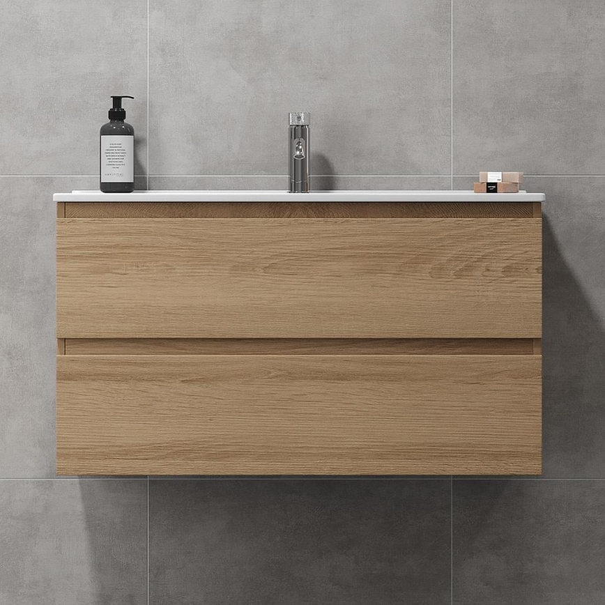 Mueble de baño con lavabo HENRY 91 cm en roble