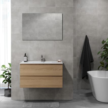 Mueble de baño con lavabo HENRY 91 cm en roble