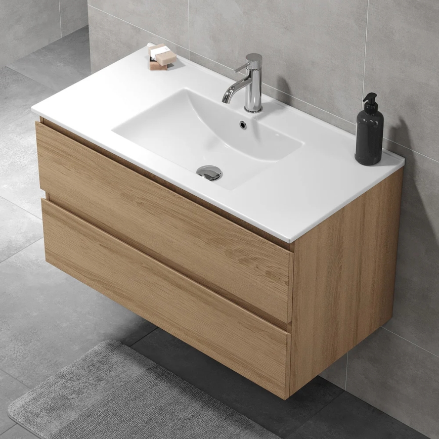 Mueble de baño con lavabo HENRY 91 cm en roble