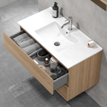Mueble de baño con lavabo HENRY 91 cm en roble