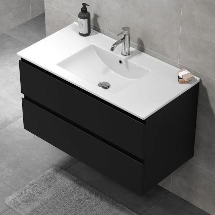 Mueble de baño con lavabo HENRY de 91 cm, negro