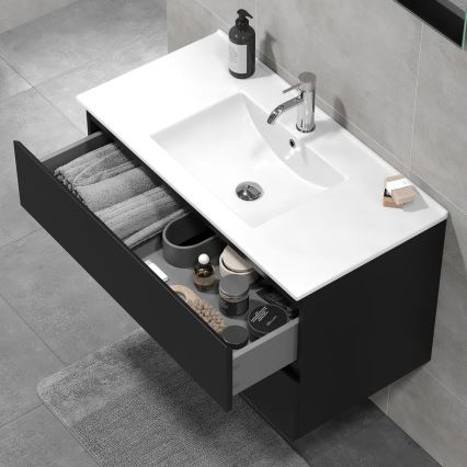 Mueble de baño con lavabo HENRY de 91 cm, negro