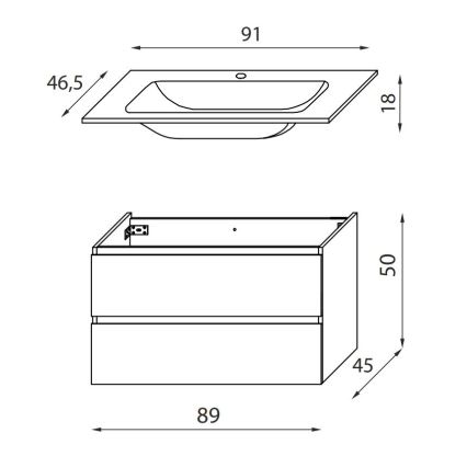 Mueble de baño con lavabo HENRY de 91 cm, negro