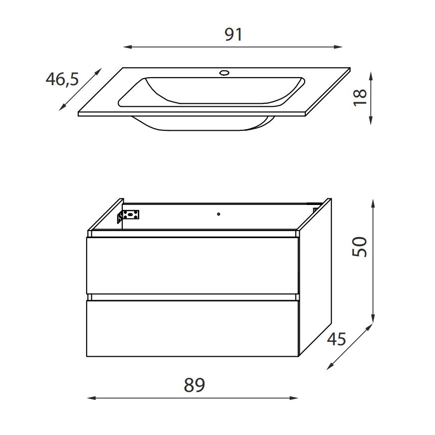 Mueble de baño con lavabo HENRY de 91 cm, negro