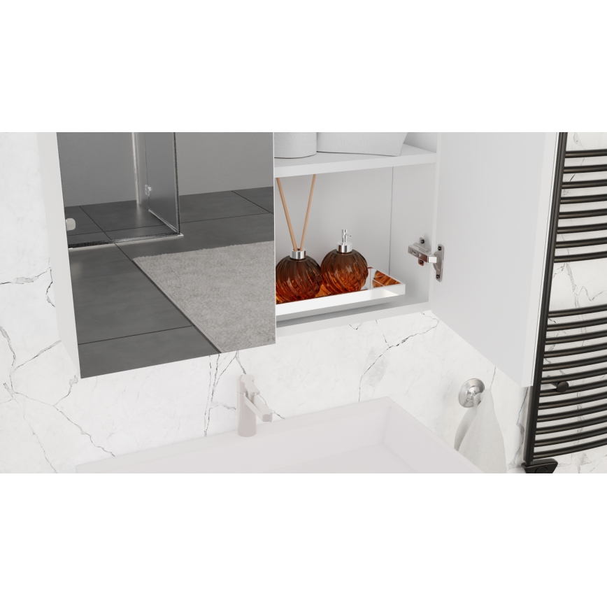 Mueble de baño con lavabo KATE + armario con espejo + armario de pared blanco