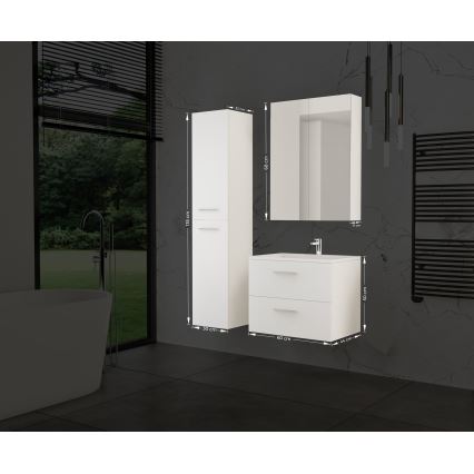 Mueble de baño con lavabo KATE + armario con espejo + armario de pared blanco