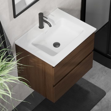 Mueble de baño con lavabo KENWOOD, 61 cm nogal/blanco