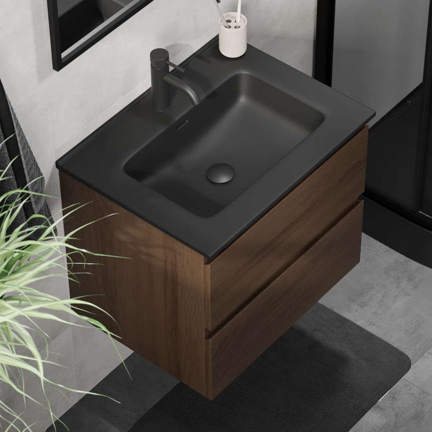 Mueble de baño con lavabo KENWOOD 61 cm nogal/negro