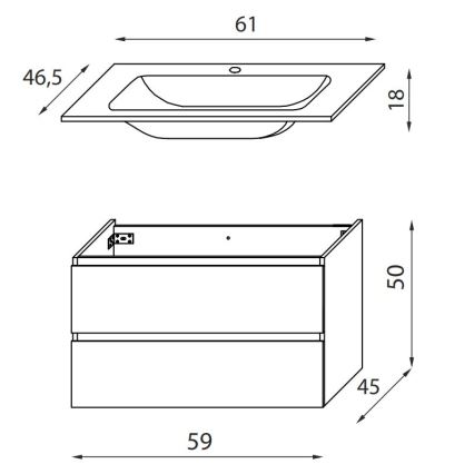 Mueble de baño con lavabo KENWOOD 61 cm roble/negro