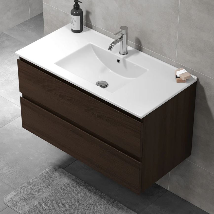 Mueble de baño con lavabo KENWOOD 91 cm en nogal