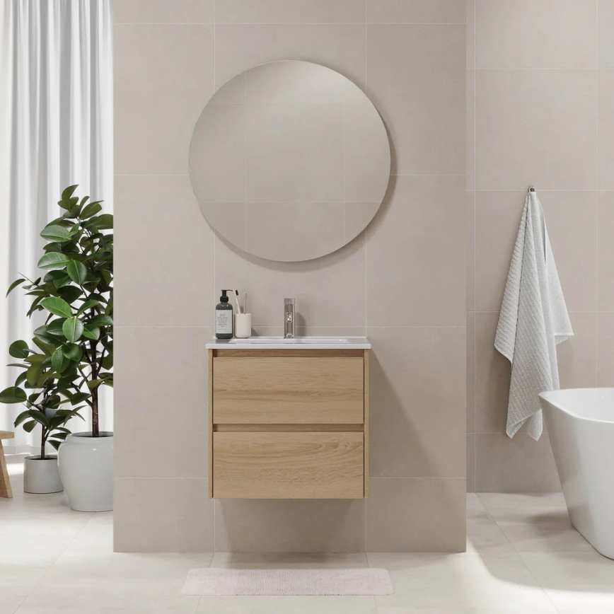 Mueble de baño con lavabo LYKE 60 cm, acabado roble