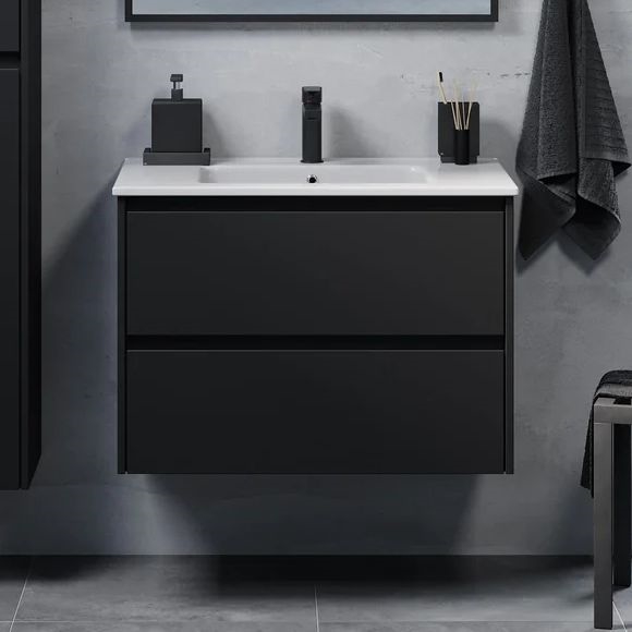 Mueble de baño con lavabo LYKE 80 cm, negro