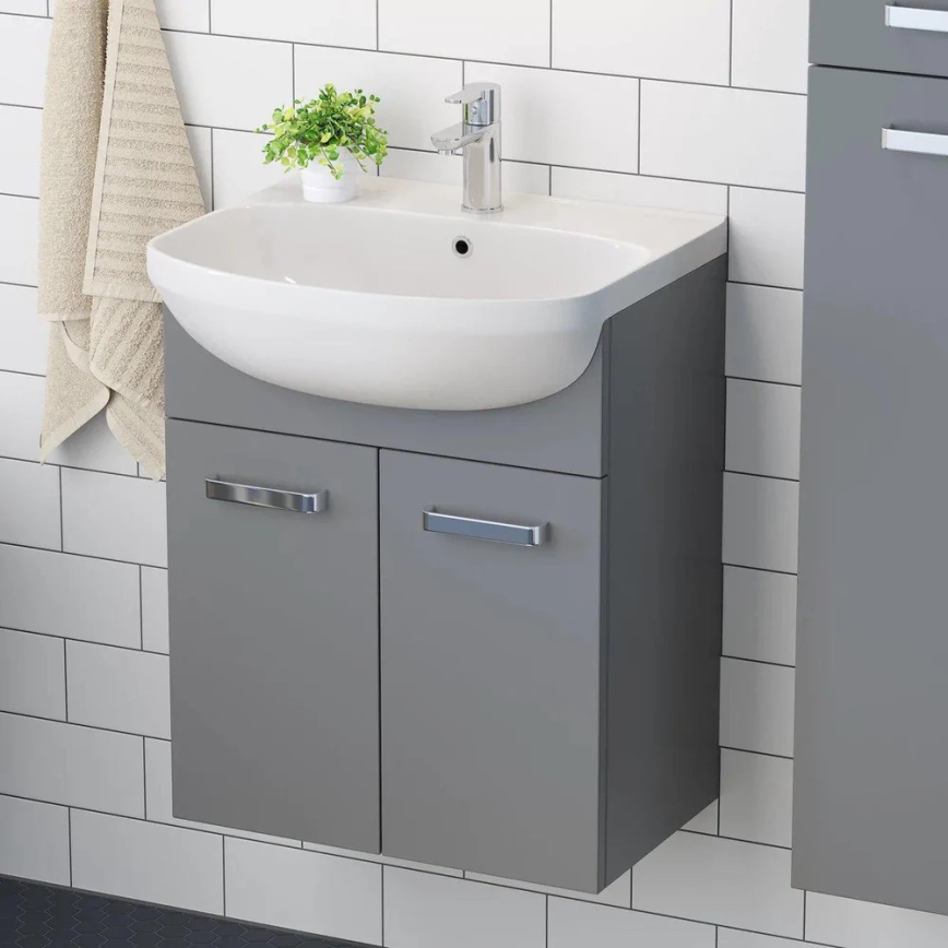 Mueble de baño con lavabo Vang + armario espejo LED 230V IP44 gris