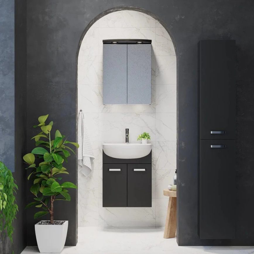 Mueble de baño con lavabo Vang + armario-espejo LED 230V IP44 negro