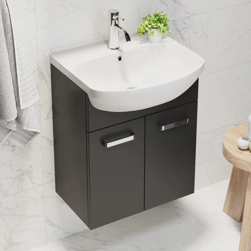 Mueble de baño con lavabo Vang + armario-espejo LED 230V IP44 negro