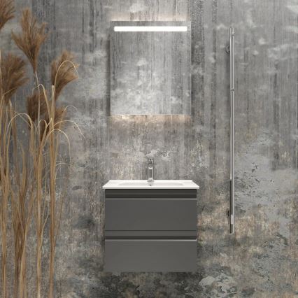 Mueble de baño con lavabo VEDO + espejo LED/10W/230V IP44 gris