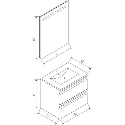 Mueble de baño con lavabo VEDO + espejo LED LED/10W/230V IP44 negro