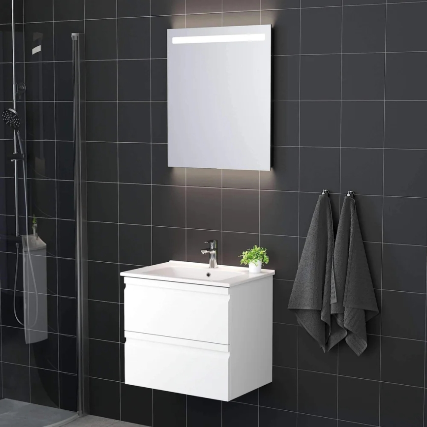 Mueble de baño con lavabo VIGO + espejo de pared con retroiluminación LED/10W/230V IP44 blanco